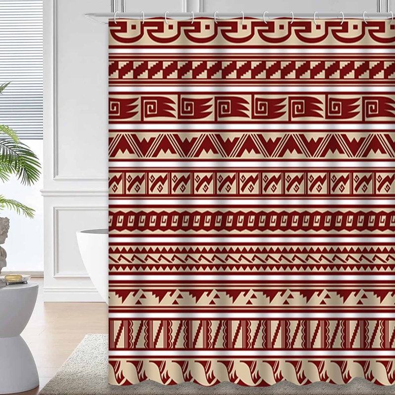 Rideau de douche imperméable à motif tribal à bordure abstraite avec 12 crochets, L 72 po x l 84 po