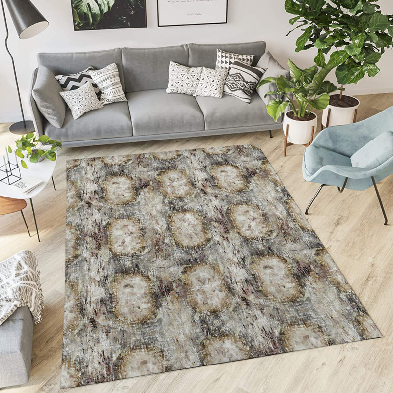 Tapis intérieur / extérieur gris rectangulaire en polyester tissé à la machine, Rectangle 2 pi x 3 pi