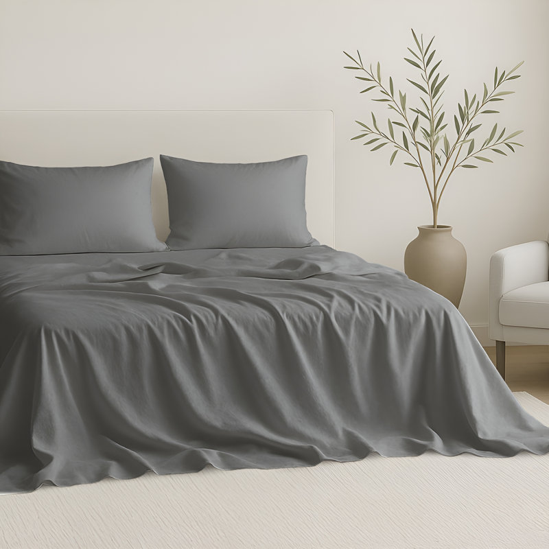 100% Cotton Sateen Sheet Set - Includes 1 Flat Sheet, 1 Fitted Sheet and 2 Pillowcases, King Sheet Set + 2 Pillowcases