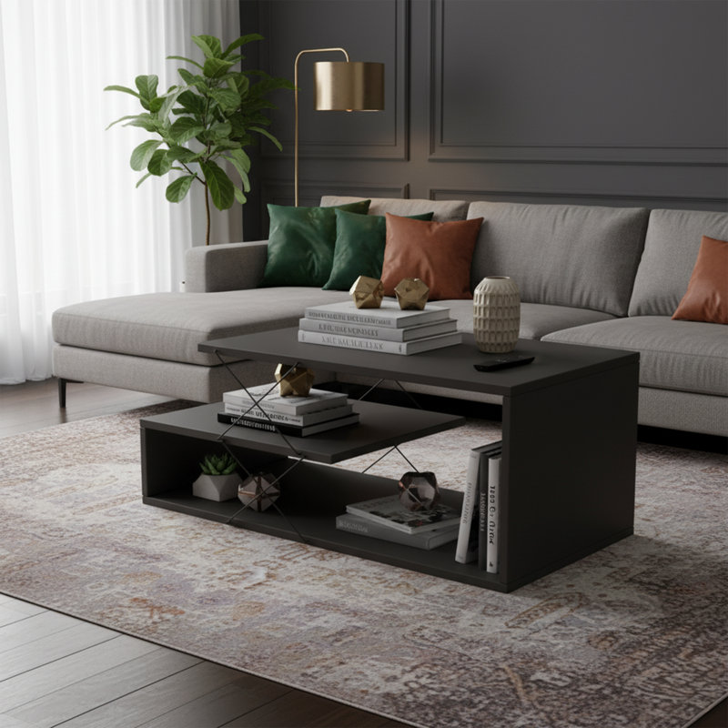 Table basse moderne avec tablettes de rangement ouvertes Modern