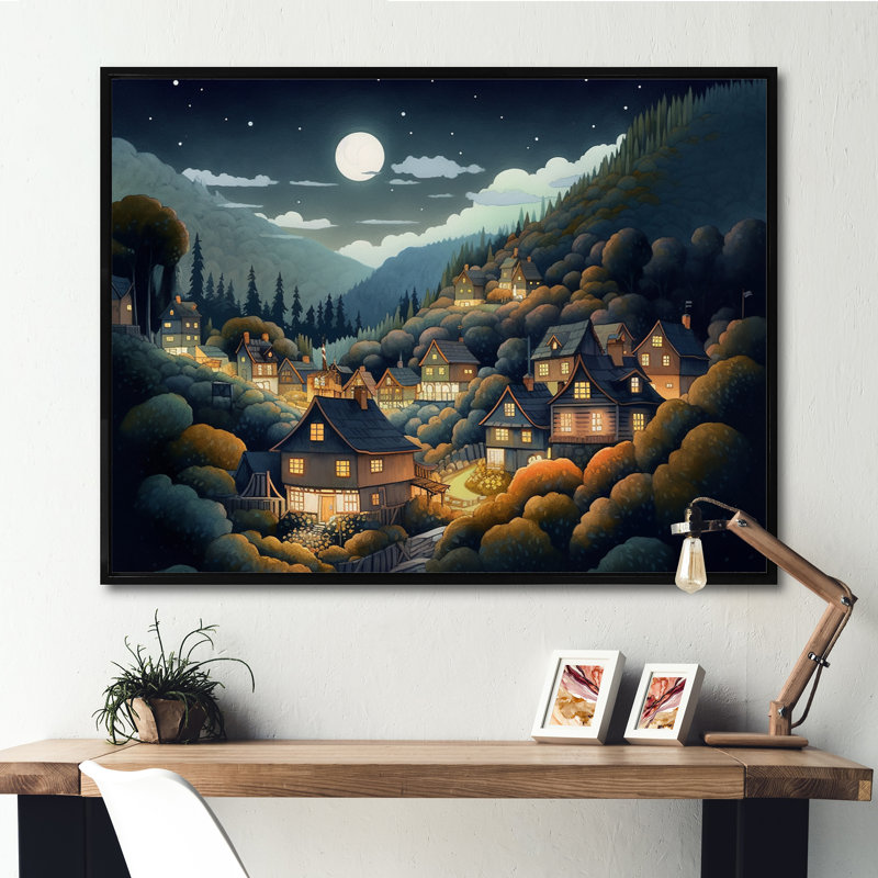 Natala, petit village alpin en automne V, H 12 po x l 20 po x P 1 po, Cadre flottant noir