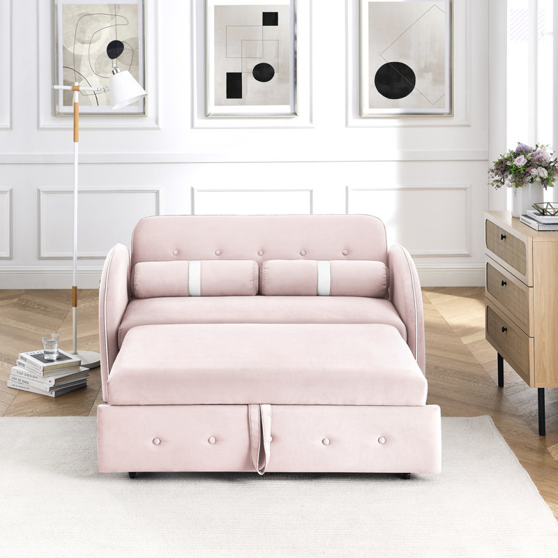 Canapé-lit en velours de 69,92 po Adamantini, Velours rose
