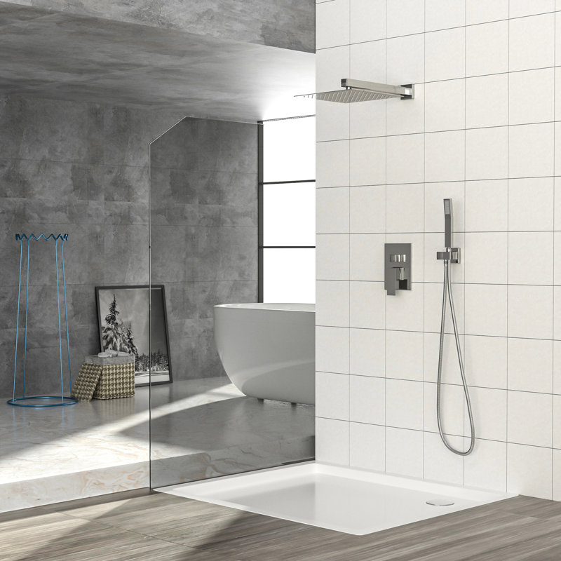 Brushed Nickel 12 Inch Wall Mounted Dual Shower System, Balanced Valve, Rainfall And Handheld, 360 Adjustable Spray For Precise Control , - Scald With Extensive Coverage Easy Installation