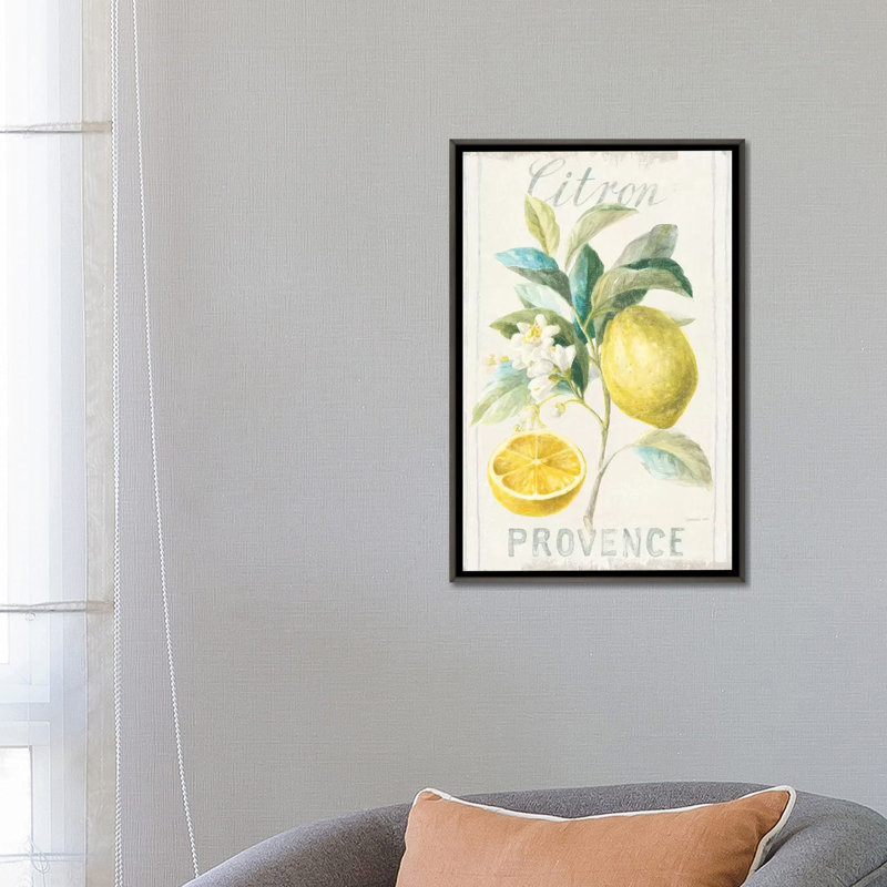« Floral Lemon IV » par Danhui nai, reproduction d’art, H 26 po x l 18 po x 1,5 po, Toile encadrée de bois rustique foncé