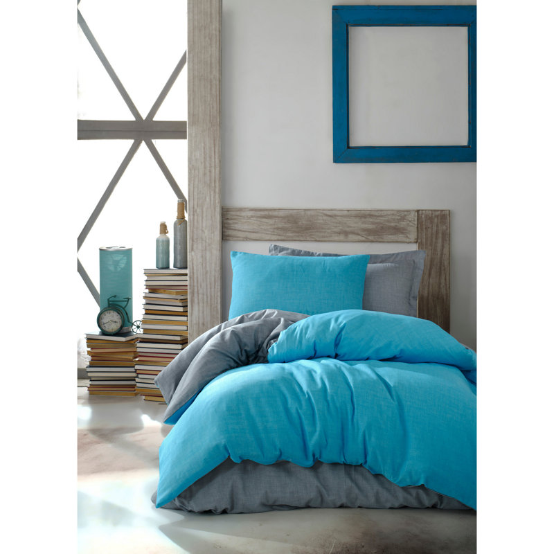 Ensemble de housse de couette en mélange de coton Gicel, Turquoise, Housse de couette 61 po x 79 po + 1 taie d'oreille