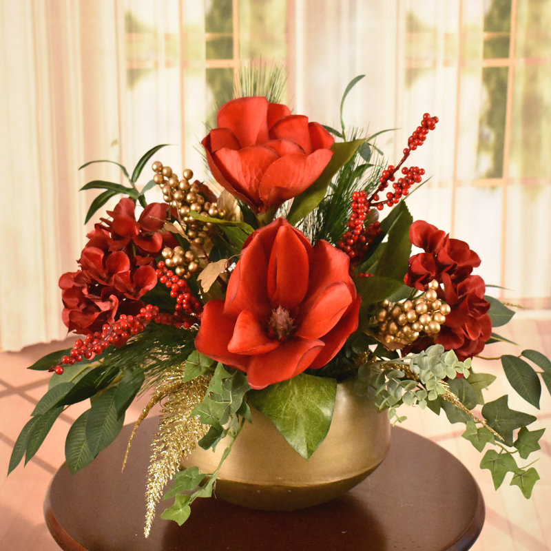 Faux Silk Magnolia Arrangement in Vase