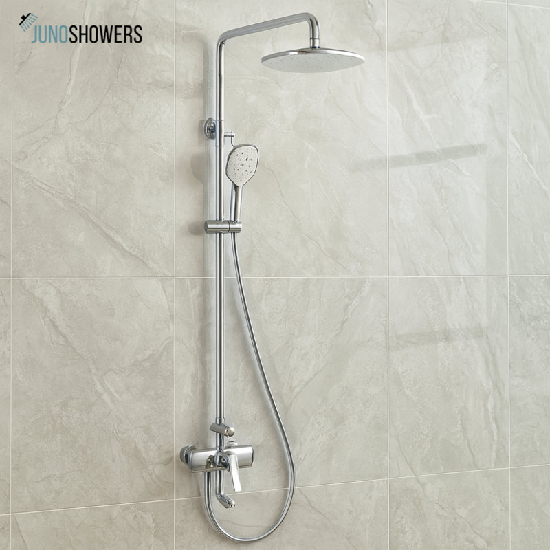 Juno US Widespread Wall-Mount Shower Faucet Set with 10" Rainfall Shower Head, Handheld Shower & Dual-Control Mixer