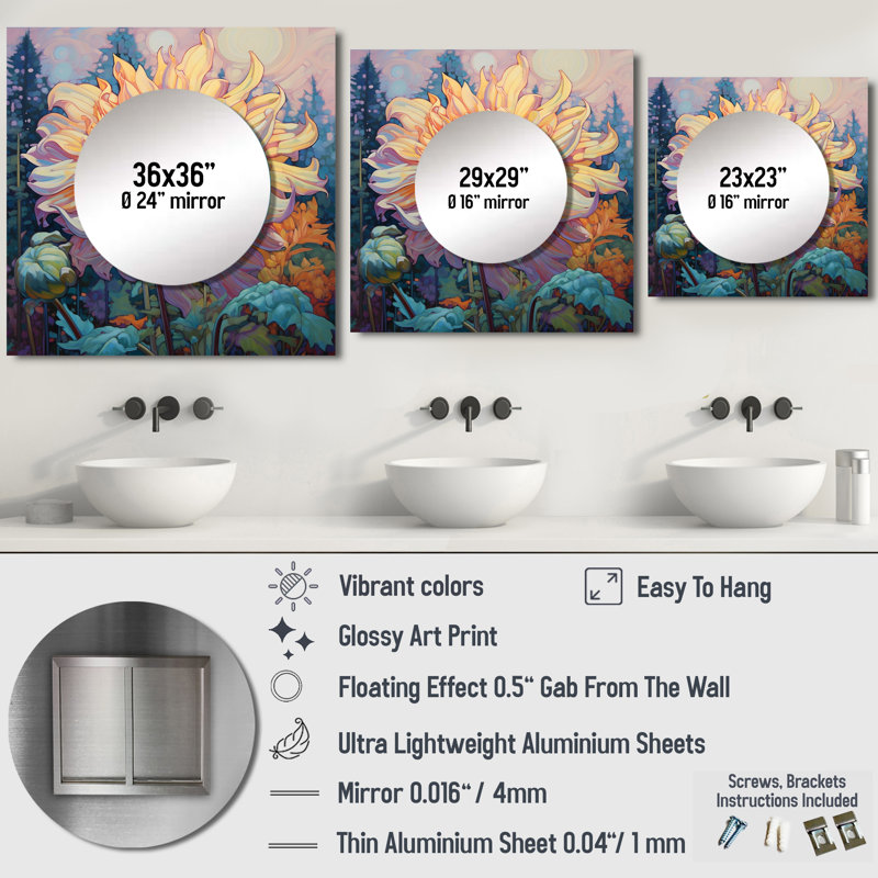 Lachaidh - Décoration murale miroir pour chambre à coucher Chrysanthemums, 36 po x 36 po