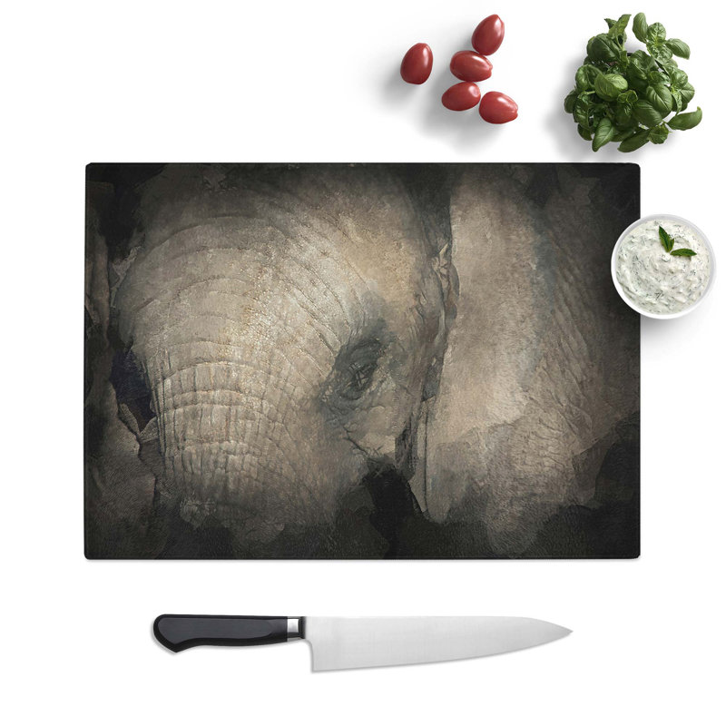 Glass Gentle Elephant in Abstract Chopping Board, 39 cm W x 28.5 cm L