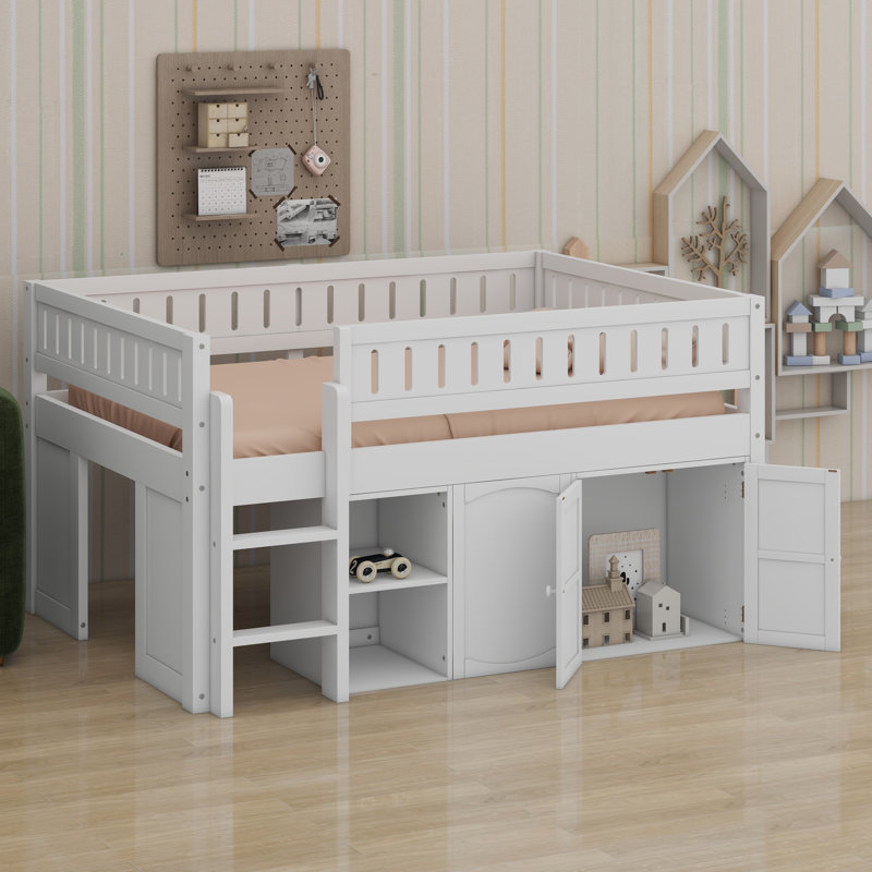 Loft Bed With Storage Cabinet And Chalkboard Panel, White