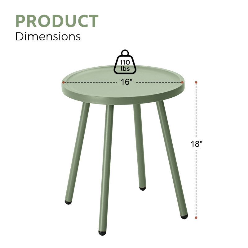 Patio Table Living Room Side Table, Round Accent Table Small Side Table Nightstand, Green