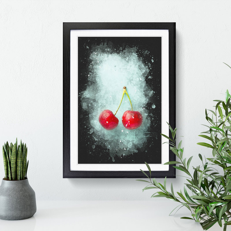 Two Cherries - Framed Print, 65cm H x 48cm W x 2cm D, Black
