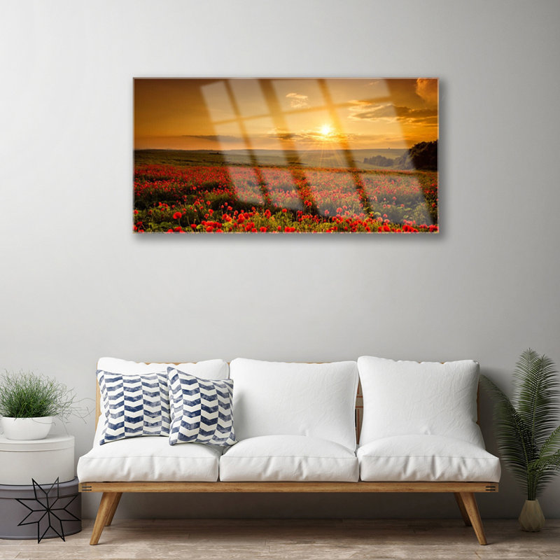 Nature Lake Meadow Flowers 1 Piece Wall Art on Glass