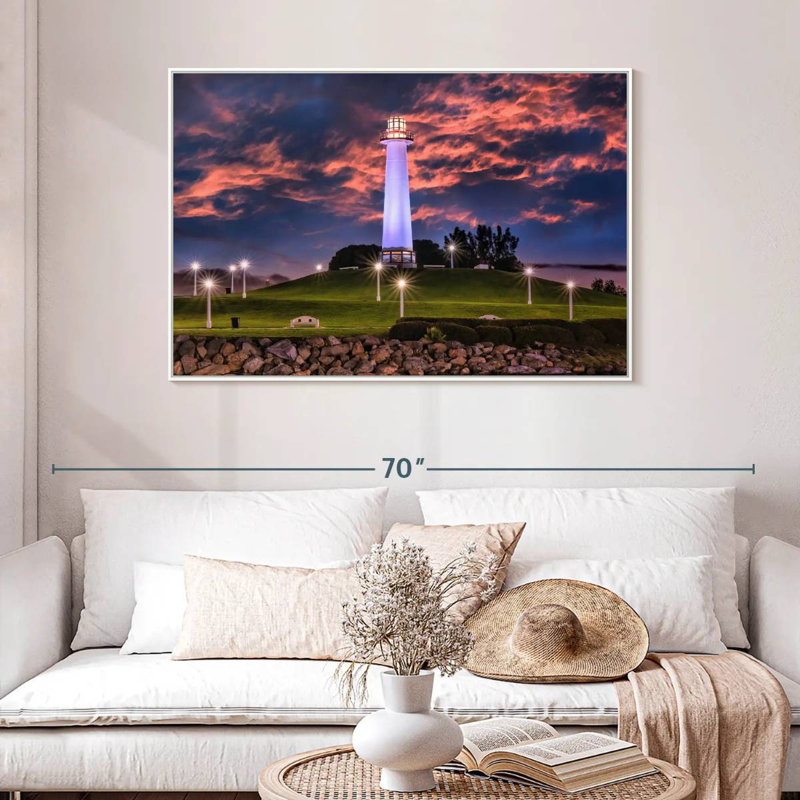 Long Beach Lighthouse, 46" X 31", Floating Frame White