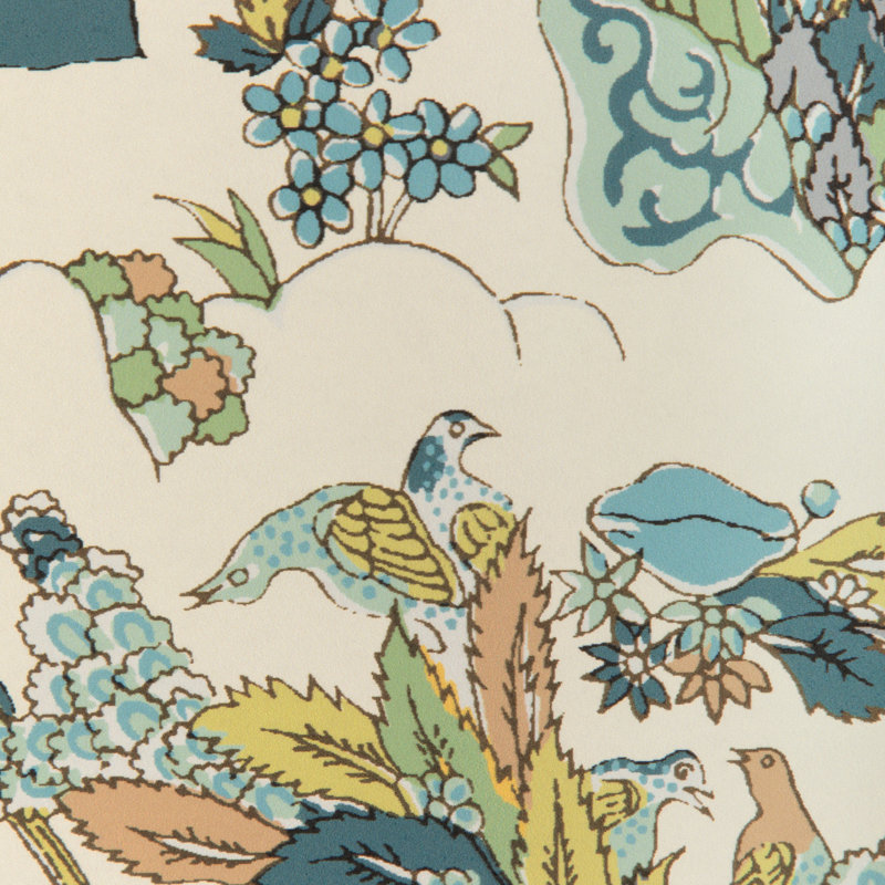 La Menagerie Shalimar Toile Paper Roll, Aqua/Leaf