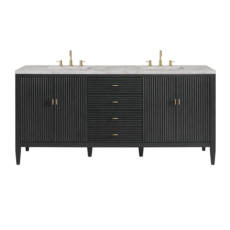 Myrrin 72'' W Double Vanity, Carbon Oak, Victorian Silver Silestone, 8" Widespread