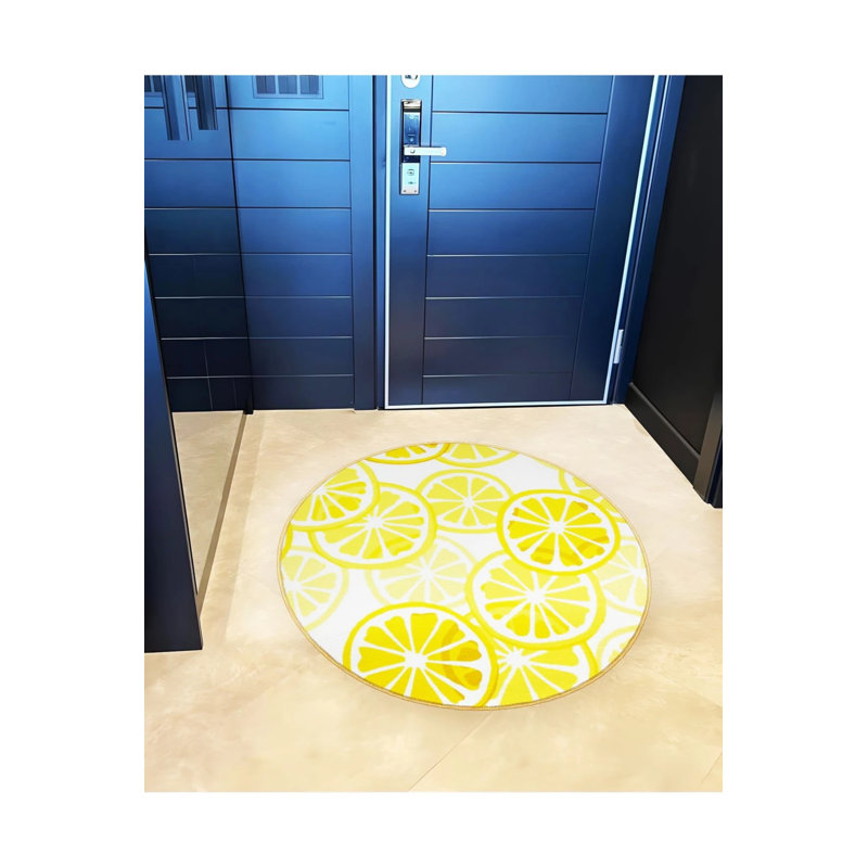Woven Base Modern Decorative Carpet With Yellow Lemon Slices Detail, Round 4'