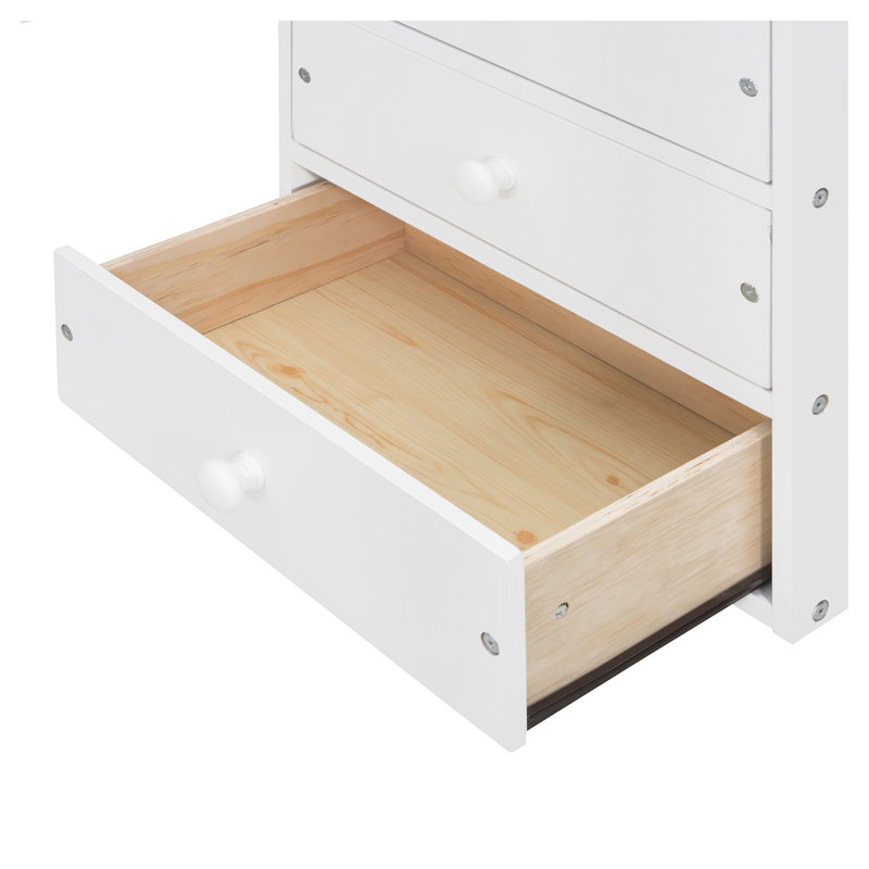 Lit mezzanine double avec bureau intégré, deux commodes et bande lumineuse à DEL - Lit superposé en bois massif blanc avec escalier latéral
