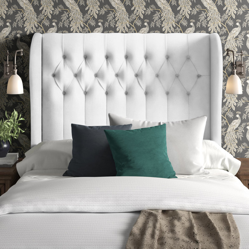 Upholstered Wingback Headboard, White Performance Twill, Full