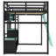 Lit mezzanine double en bois avec bureau, tablettes, lumières à DEL, ports USB et panneau perforé, noir et bleu