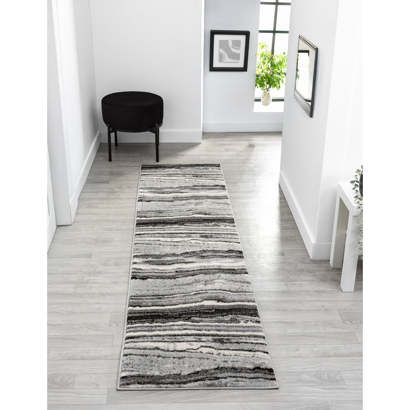 Demico Modern Low Pile Area Rug - Polypropylene Weaving - Jute Backing - Coast Waves Abstract Design Rugs, Grey, 