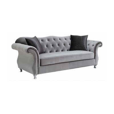 Creager 91.25"" Velvet Rolled Arm Chesterfield Sofa with Reversible Cushions -  Rosdorf Park, 2A2355A3F62741A7B2CAF551DC0BF13E