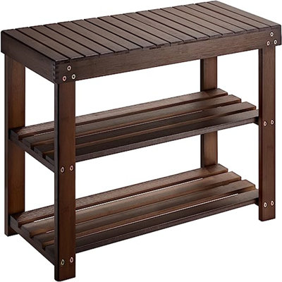Banc à chaussures en bambou, banc à chaussures robuste à 3 niveaux, range-chaussures de rangement, peut supporter jusqu'à 300 lb pour le balcon du salon de la chambre de l'entrée, brun