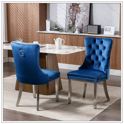 Modern Glam Velvet Upholstered Dining Chair with Pull Ring (Set of 2)
