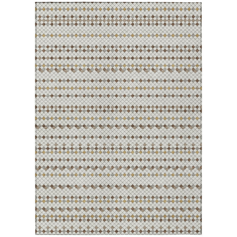 Red and Ivory Stripe Synthetic 10' x 14' Washable Rug