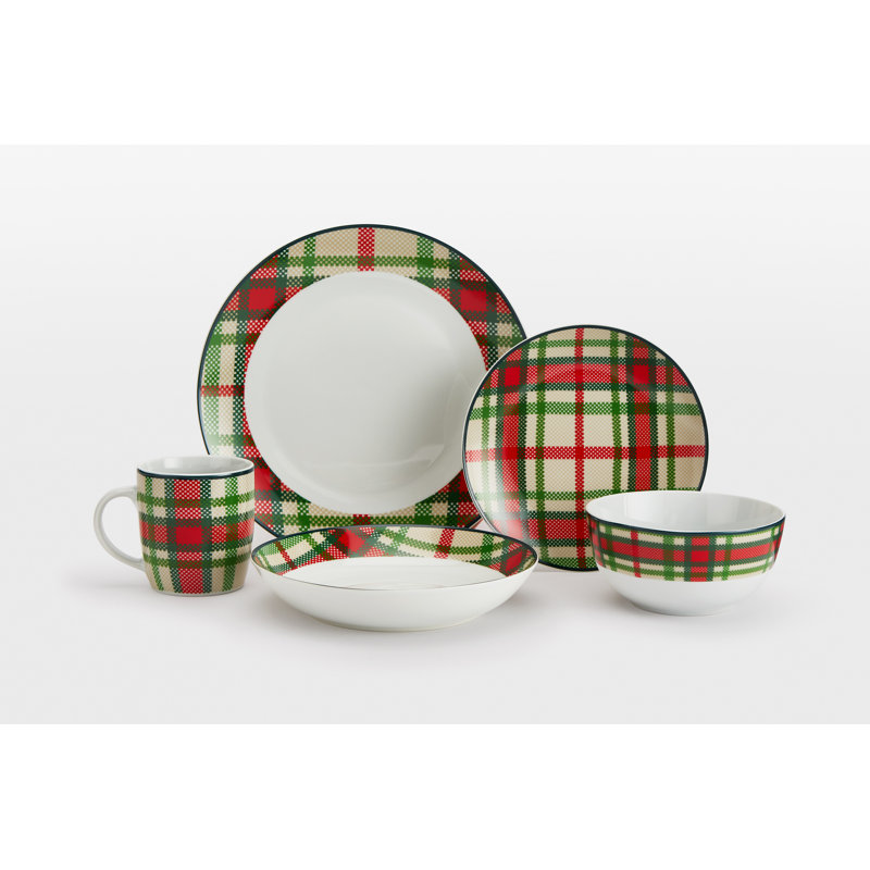 Waterside 30pc Green Tartan Porcelain Dinner Set