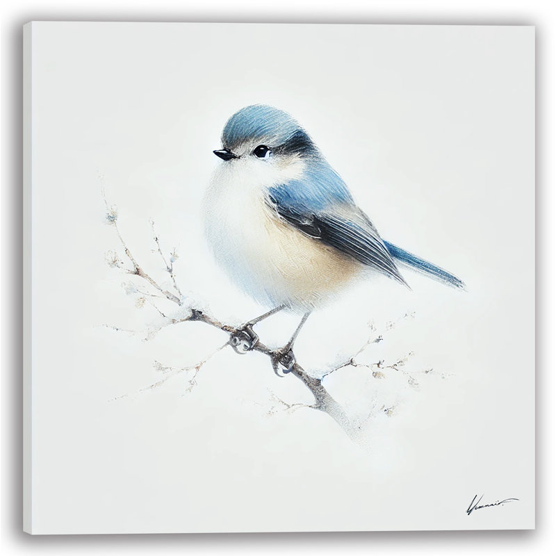 «Serene Blue Bird on Branch», art mural sur toile tendue, H 12 po x l 12 po x P 1 po