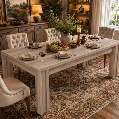 Table de salle à manger de style campagnard de 160 cm (63 po), de 6 à 8 couverts, piètement rectangulaire en H et base en bois, grise