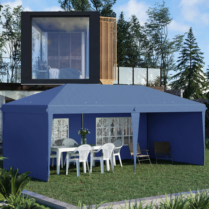 Auvent extérieur 10 pi x 20 pi - Robuste avec parois latérales bleues pour le jardin et le patio