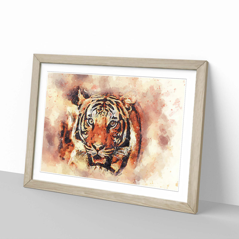 Tiger in Abstract - Picture Frame Painting Print, Oak, 40cm H x 60cm W x 2cm D