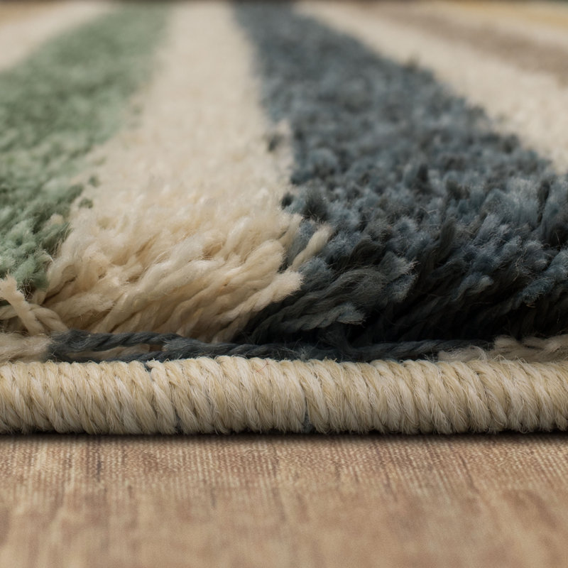 Tapis gris / bleu rayé Nathalia, Rectangle 5 pi x 8 pi