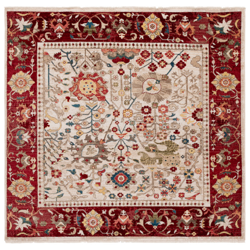 Tapis performance oriental Kurtz, Ivory/Red, Carré 6 pi 7 po