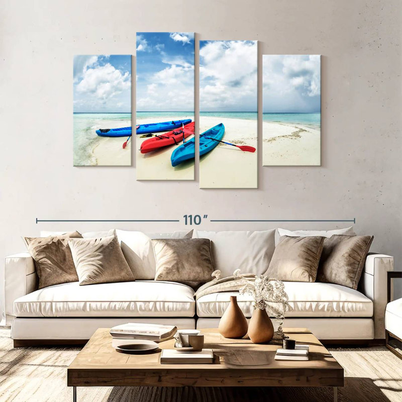 Kayaks de Sireci sur un banc de sable, H 54 po x l 84 po
