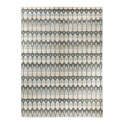Tapis unique fait à la main Ikat - ivoire, 9 pi 1 po x 12 pi 4 po