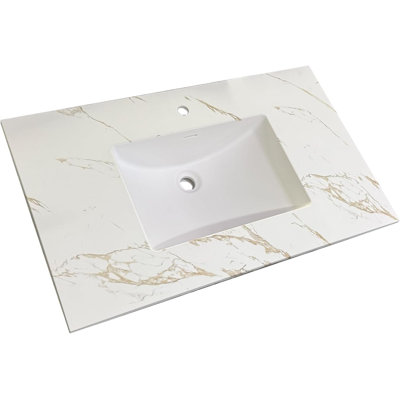 Comptoir de meuble-lavabo en résine de polyuréthane à surface solide avec lavabo, couleur durable, couleur uniforme, facile à nettoyer, trop-plein intégré, l 25 po x P 22 po