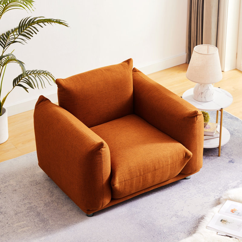 Fauteuil d'appoint rembourré Tranay, Lin rouille en coton rouille