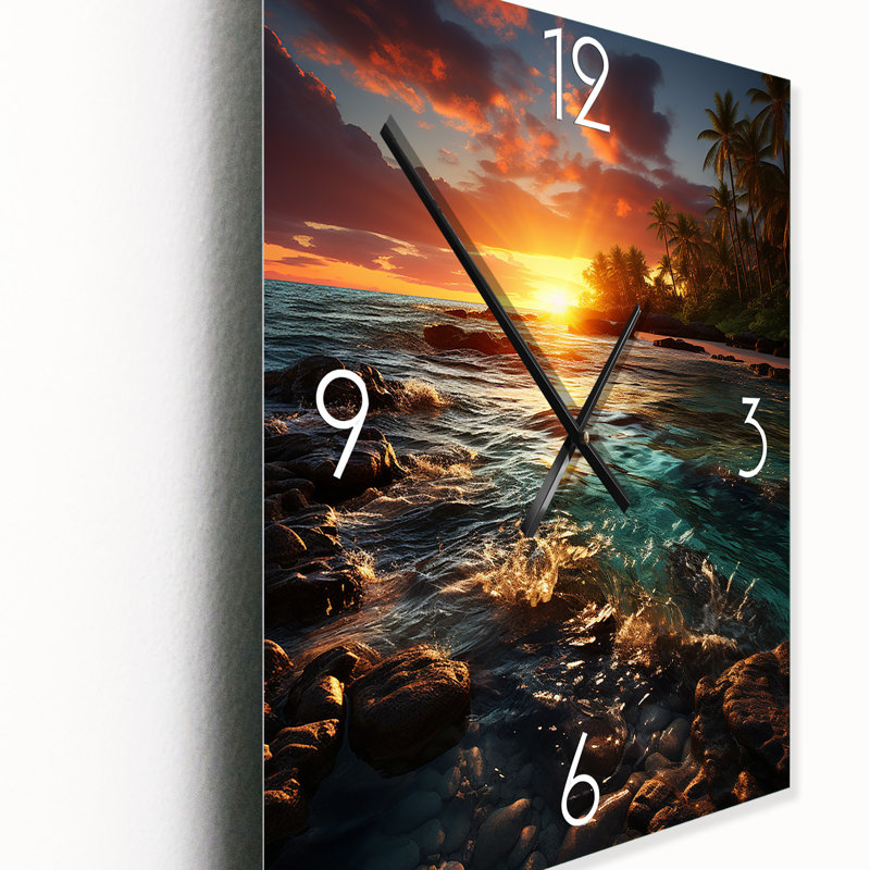 Photo de plage Sunset Sunset Serenade - horloge murale moderne, Médium