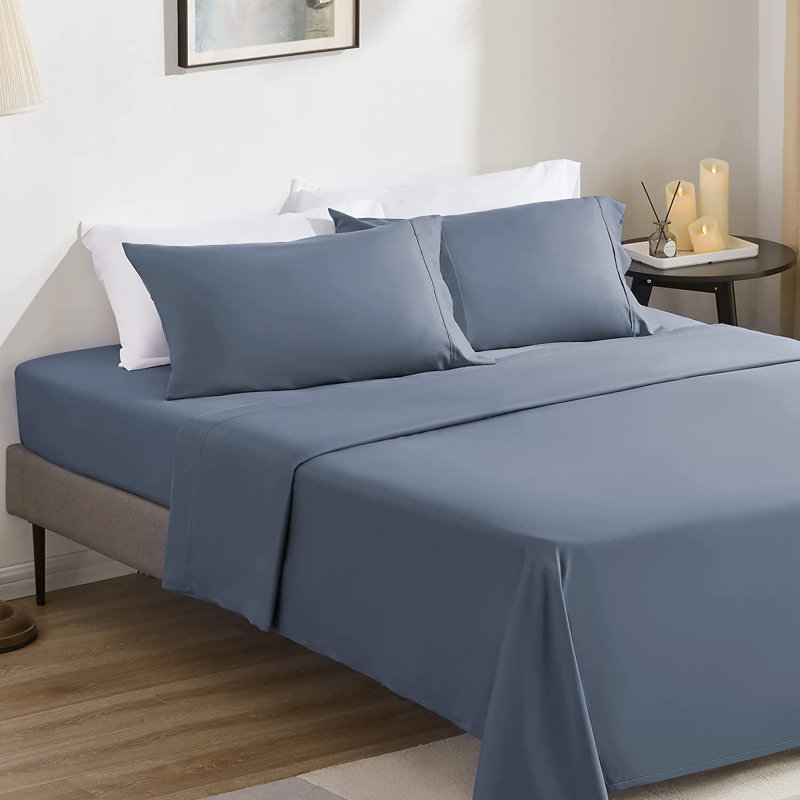 Microfiber Percale Sheet Set, Full Sheet Set with 2 Pillowcases, Navy