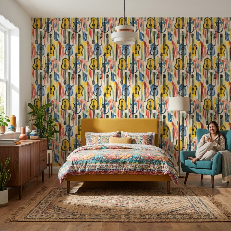 Guitars Wallpaper Artistic Colorful Removable Wall Decor