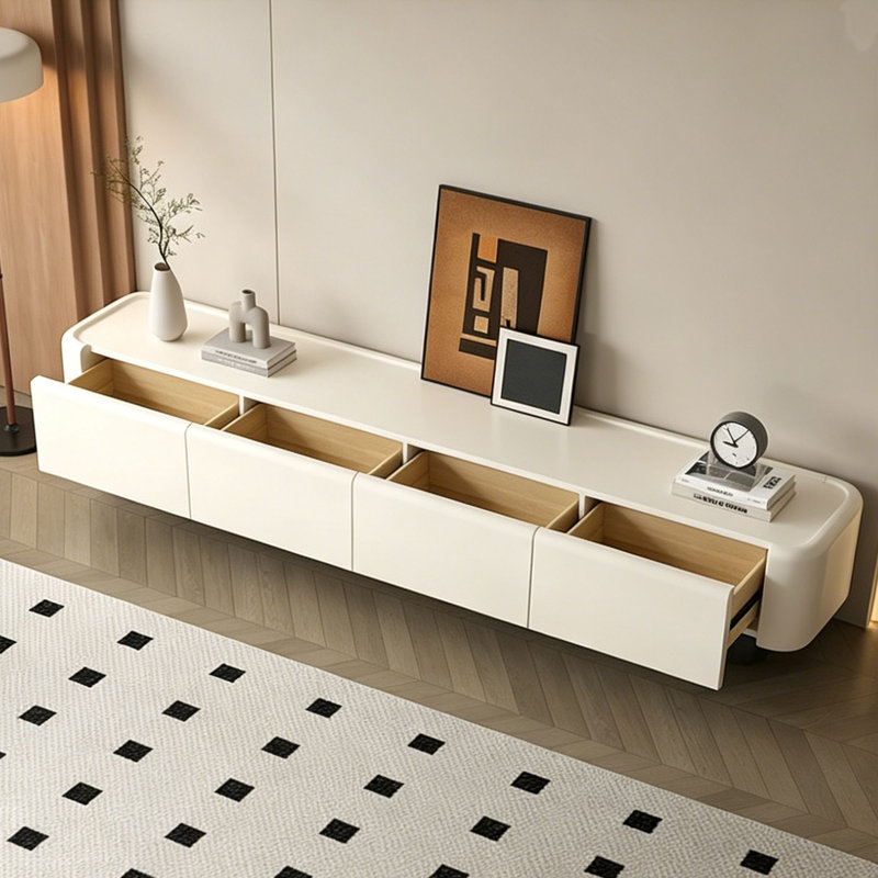 Meuble télé de rangement de style français de couleur crème, 16.54"H x 86.61"L x 13.78"W