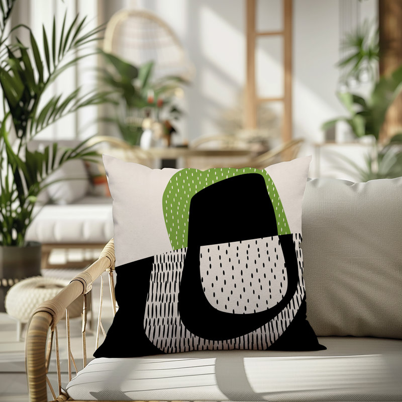 Coussin carré intérieur / extérieur pia, H 17 po x l 17 po, Chartreuse / noir / blanc cassé