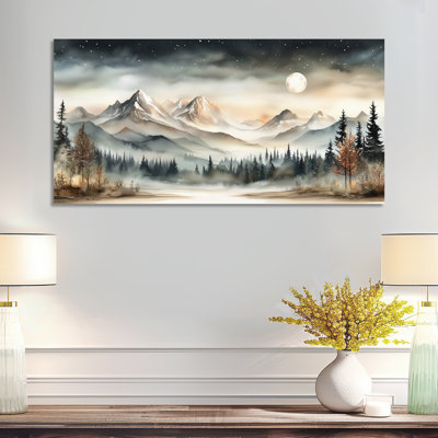 Gris gris, clair de lune, Silence, neige, chaîne de montagnes, nuit II - art mural sur toile rustique gris, impression encadrée nordique
