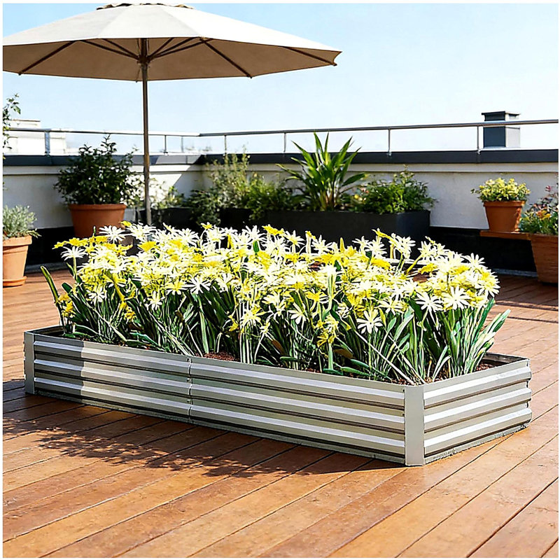 Flower Box,Plant Box,Garden Bed,Metal Raised Planter Box, Silver, 2