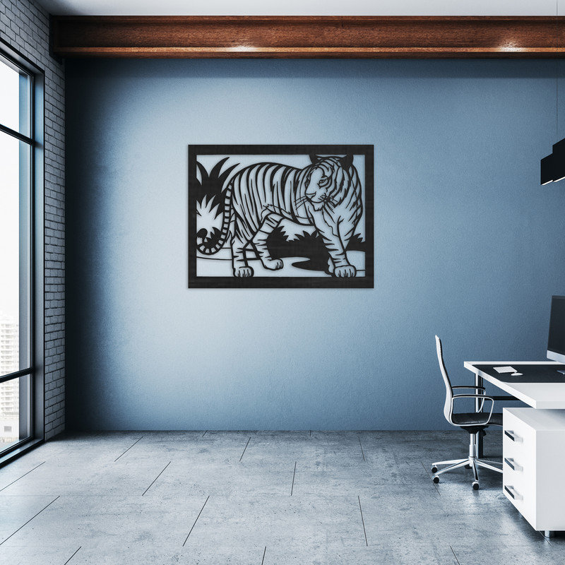 Décoration murale rectangulaire avec tigre - ACM, Noir, H 24,8 po x l 32 po x P 0,25 po