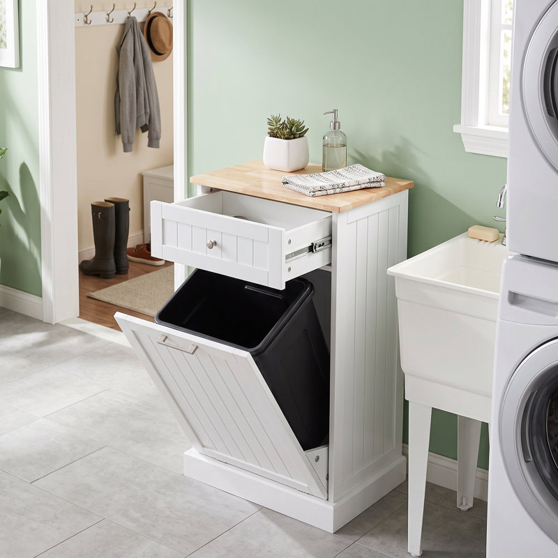 Armoire poubelle inclinable avec tiroir de rangement 10 gallons, rangement de cuisine caché, blanc, Blanc