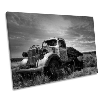 Old Rusty Truck Abandoned B&W - Wrapped Canvas Print